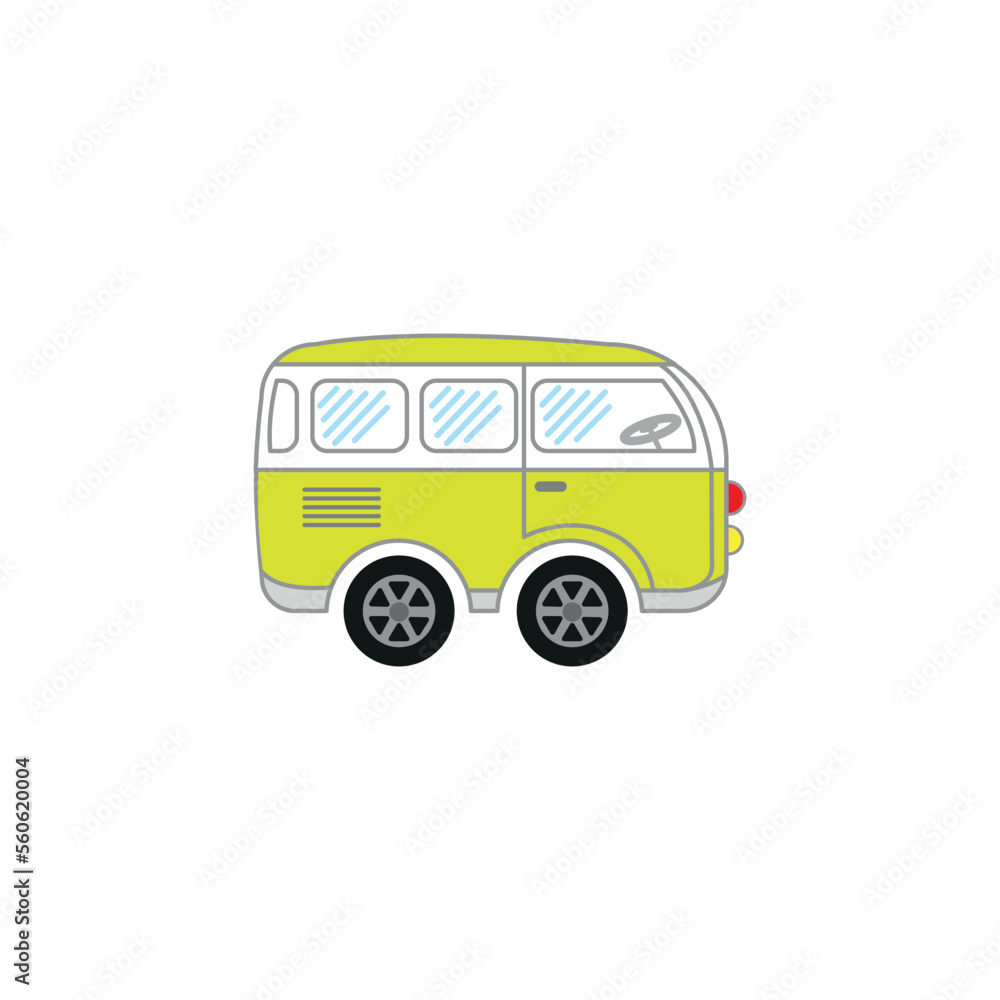Cute minibus drawing vector illustration. 