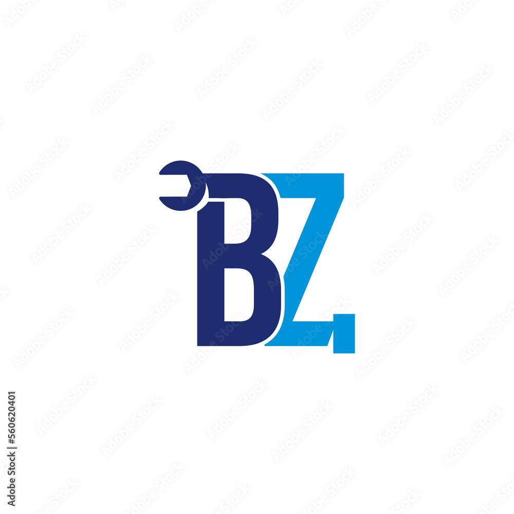 Letters BZ Pipe and Wrench Logo Design 001 Letters BZ Pipe and Wrench Logo Design 001