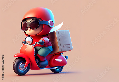 A super cute baby delivery man,Riding a lovely motorcycler, wearing a red sweater. Generative AI