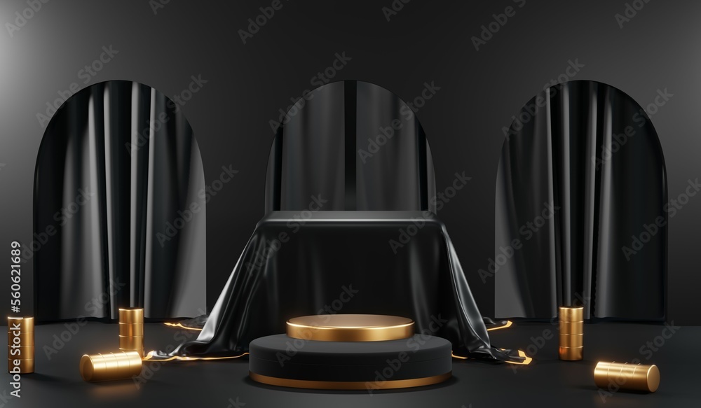 3D rendering of black podium background for black friday product on podium 3D rendering of black podium background for black friday product on podium