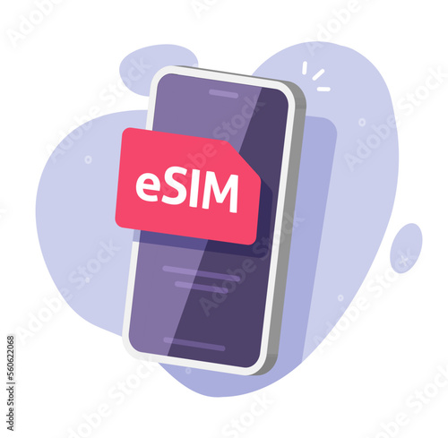 Esim cell phone icon 3d design vector or electronic embedded sim card on cellphone smartphone mobile technology illustration concept image