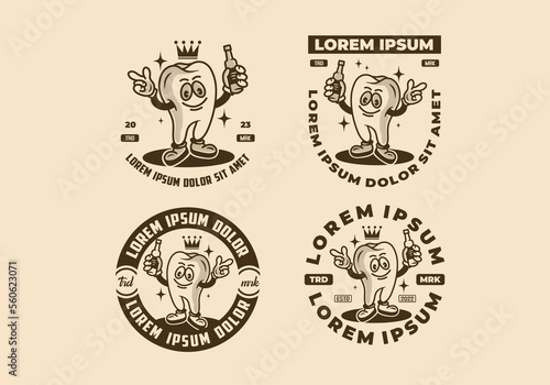 An illustration badge design of a tooth character