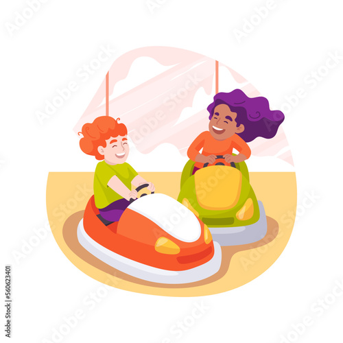 Bumper cars isolated cartoon vector illustration.