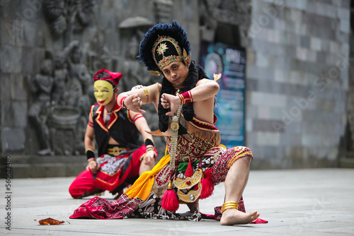 Javanese traditional mask dancers practicing in Yogyakarta, 15 July 2022 photo