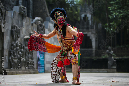 Man practicing Javanese traditional mask dance in Yogyakarta photo
