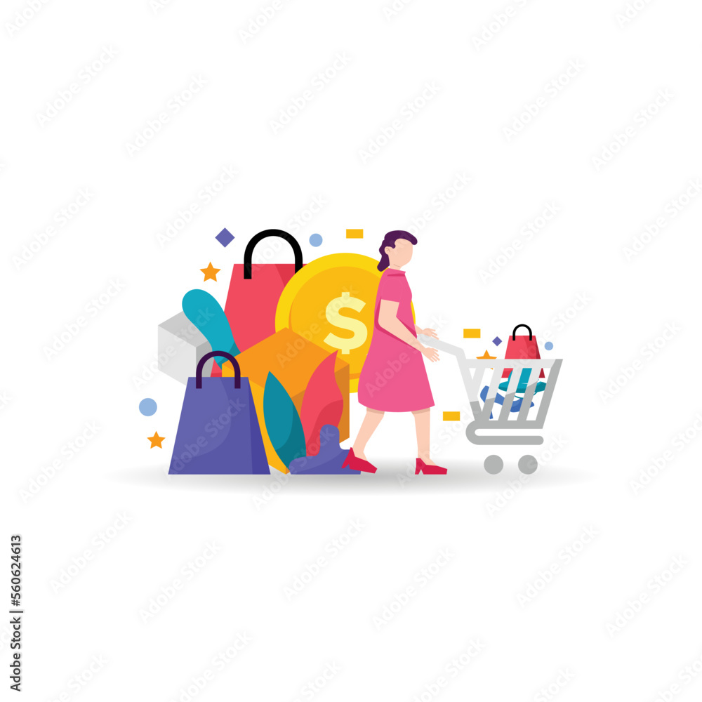 Online shopping concept. Illustration shopping online with smart phone