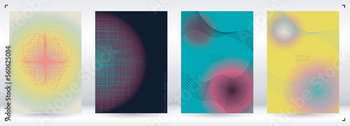 Minimal Minimal Geometric Vector Poster Design with Lines and Gradient Colorful Circles. Collection of Abstract Backgrounds for Covers, Flyers, Templates, Booklets, Cards, Brochures, Branding, etc.