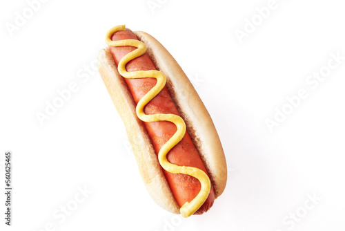 hot dog with ketchup and mustard, isolated on white background