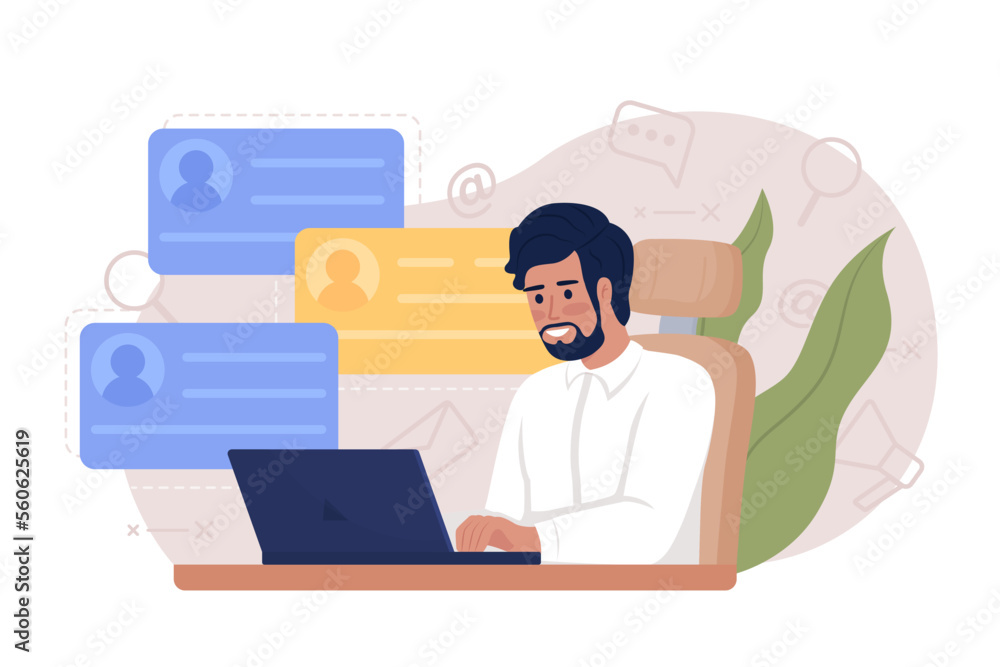 Looking through CVs on freelance platform 2D vector isolated illustration. HR professional on job board flat character on cartoon background. Colorful editable scene for mobile, website, presentation