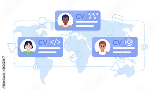 International employment flat concept vector illustration. Editable 2D cartoon characters on white for web design. Hiring abroad creative idea for website, mobile, presentation. Quicksand font used