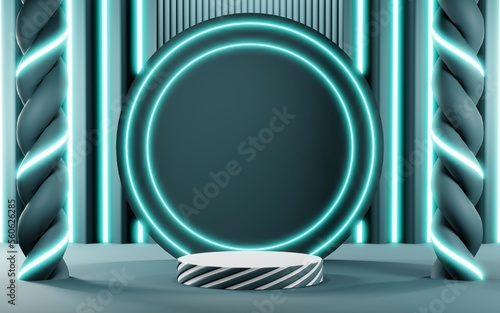 3D render of pastel podium background for show products. Blank podium in room for cosmetics or product type cream.
