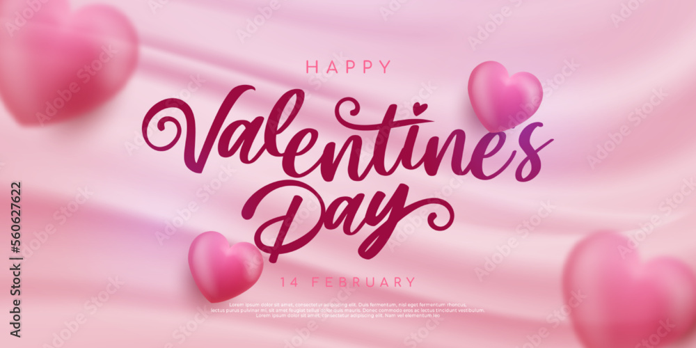 Realistic 3d heart banner for happy valentines day celebration, valentine's day background