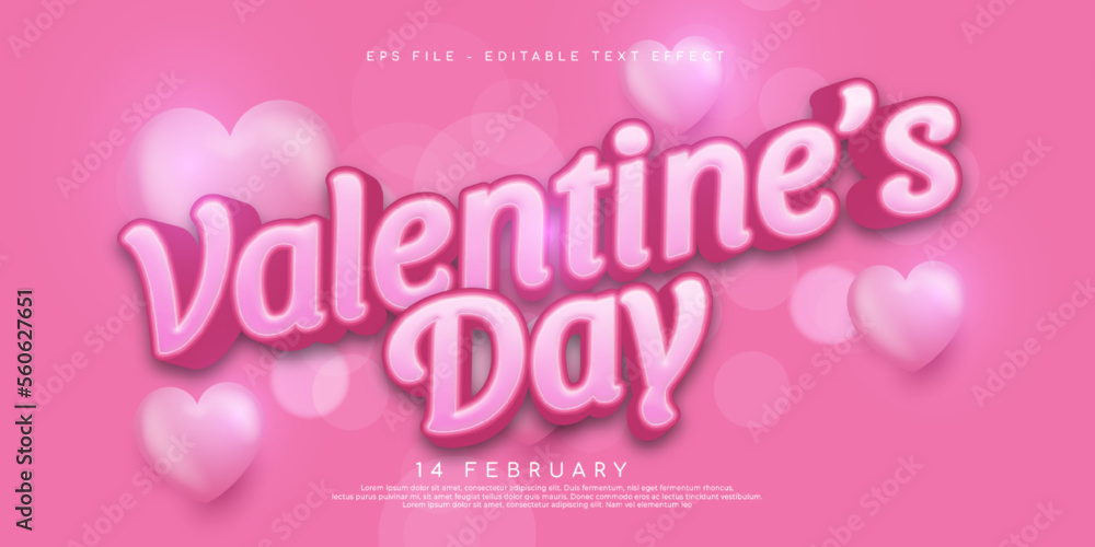 Realistic banner editable text valentine's day on February