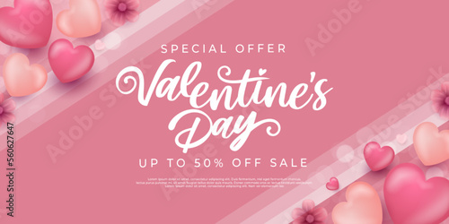 Realistic banner happy valentines day sale special offer