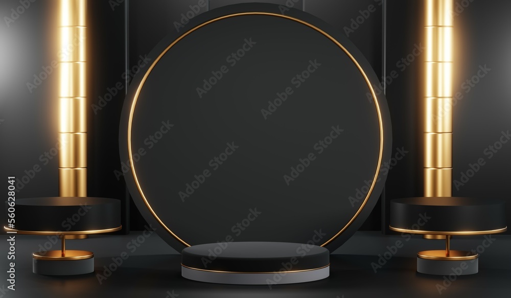 3D rendering of black podium background for black friday product on podium 3D rendering of black podium background for black friday product on podium