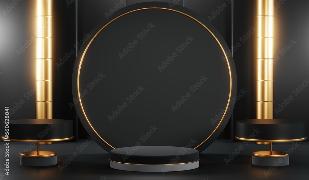 3D rendering of black podium background for black friday product on podium