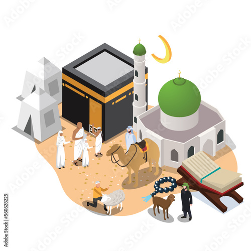 Mekkah Hajj And Umrah Season isometric 3d vector illustration concept for banner, website, illustration, landing page, flyer, etc. photo