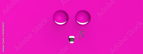 Pink face of sleeping cute character. Cute face. relaxation. sleep and rest. Horizontal image. Banner for insertion into site. 3d image. 3D rendering.