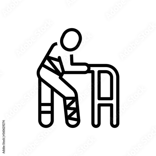 Black line icon for injured