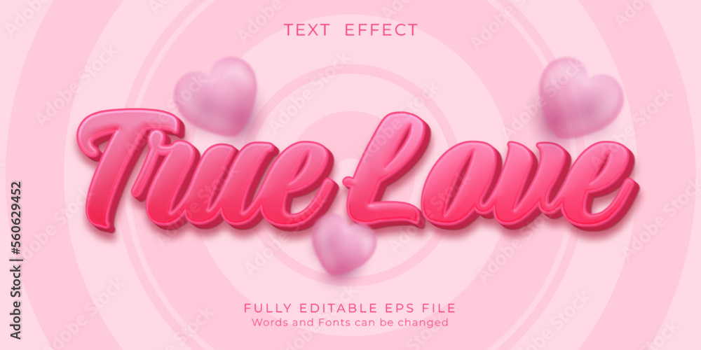 Editable text true love with three dimension text style