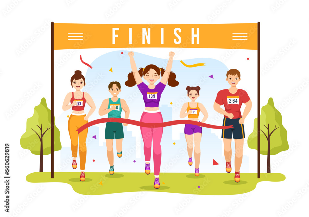 Marathon Race Illustration with People Running, Jogging Sport Tournament  and Run to Reach the Finish Line in Flat Cartoon Hand Drawn Template Stock  Vector | Adobe Stock