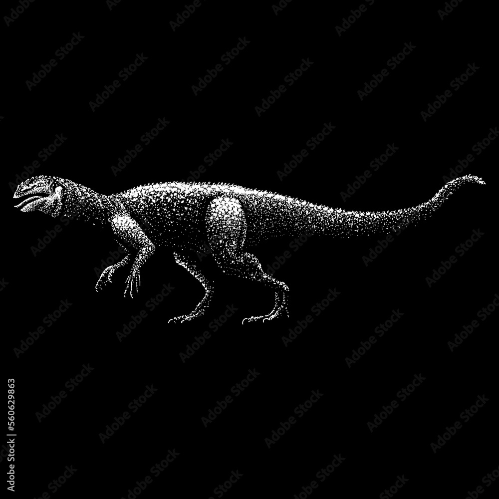 Naklejka premium Xiaosaurus hand drawing vector isolated on black background.
