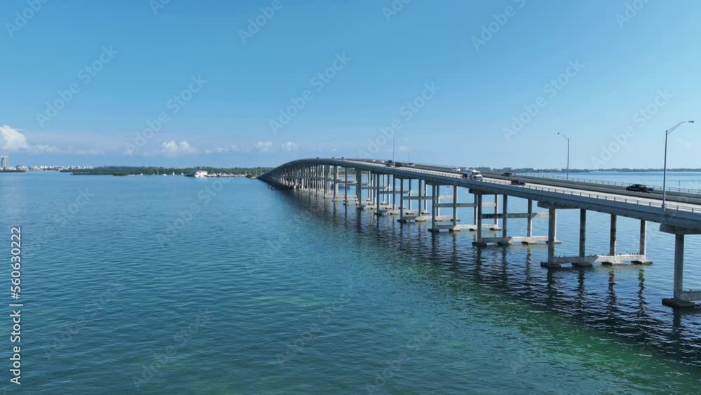 Aerial shot of the Rickenbacker Causeway in Miami Florida Aerial shot of the Rickenbacker Causeway in Miami Florida