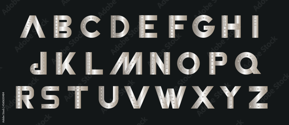 Silver Alphabet Letter, Metal letters font, shiny font Silver Alphabet Letter, Metal letters font, shiny font