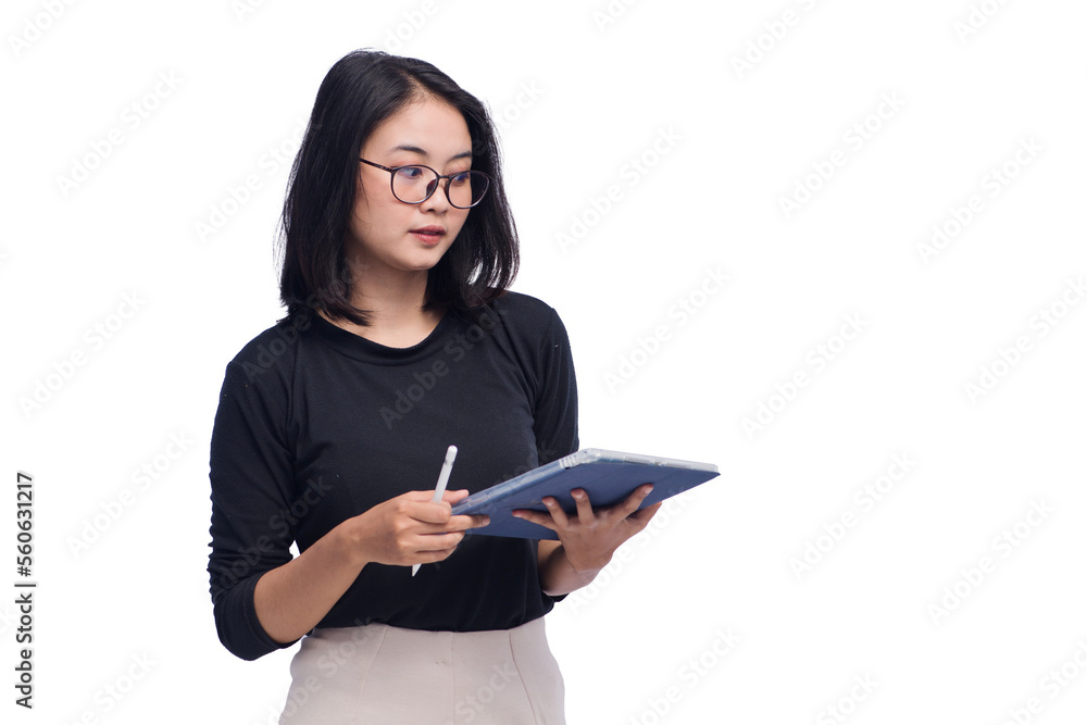 Young Business Woman Wearing Glasses Holding Clipboard Young Business Woman Wearing Glasses Holding Clipboard