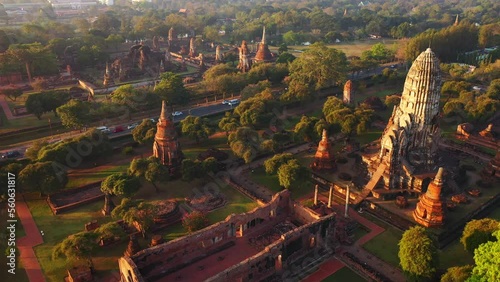 Aerial view of temples in the province of Ayutthaya Ayutthaya Historical Park Thailand
 photo