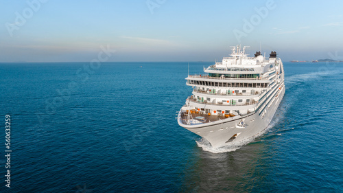 VALENTINE’S DAY CRUISES. Cruise Ship, Cruise Liners beautiful white cruise ship above luxury cruise in the ocean sea at early in the morning time concept exclusive tourism travel on holiday.