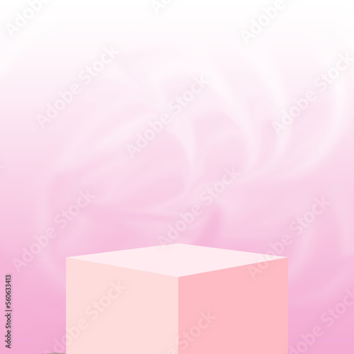 Podium with clouds and pink arch, abstract background with empty cylindrical stage for award 