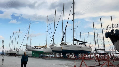 Sailboats Out Of The Water Getting Repaired  photo