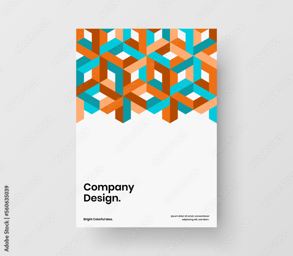Premium mosaic shapes company identity illustration. Multicolored book cover A4 vector design concept.