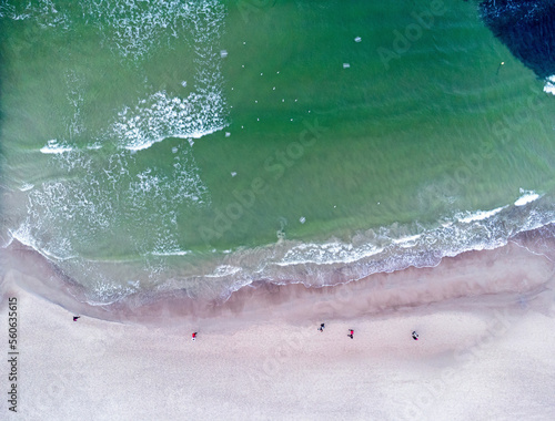 Obraz na płótnie Aerial view. Seascape, beach, sand, sea, water, empty beach, winter time, nature. w salonie