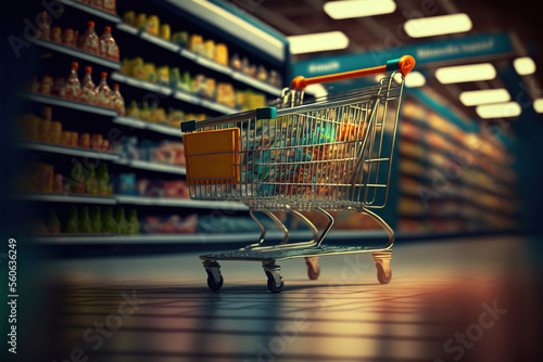 Shopping cart in supermarket, generative ai