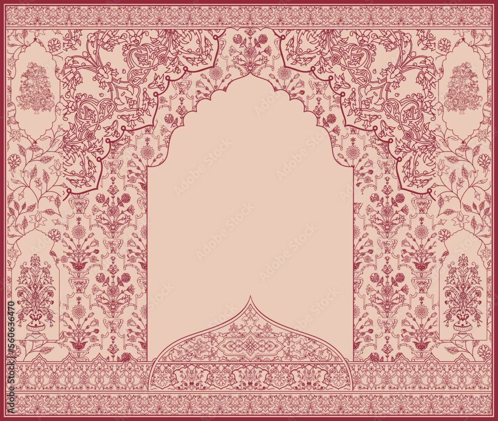Turkish Style Frame Decorative Islamic Mughal hand drawn frame. Turkish style illustration ...