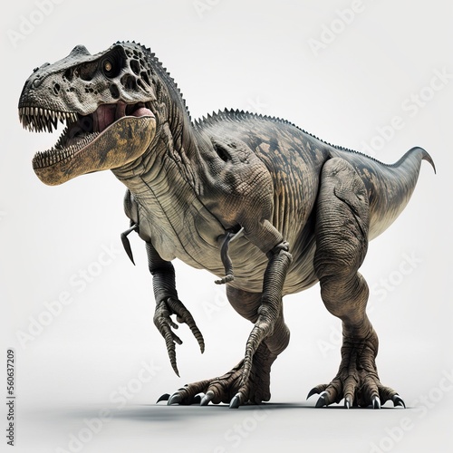 Tyrannosaurus Rex on white background. Image generated with generative AI © Adriana