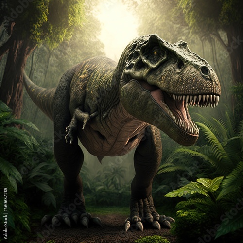 Tyrannosaurus Rex in the jungle Image generated with generative AI © Adriana