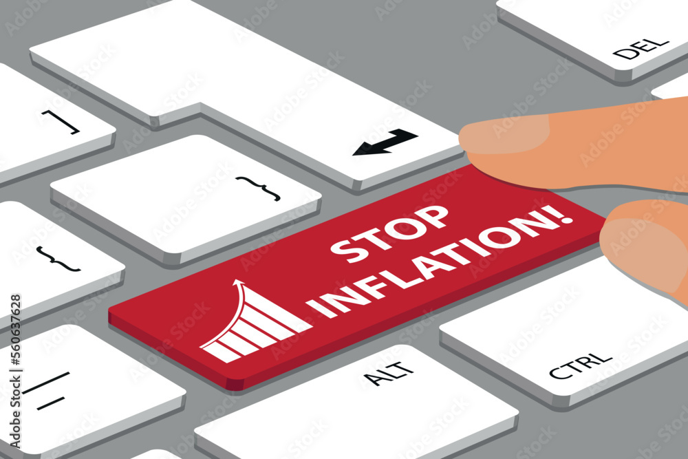 Computer Keyboard Concept With Red Stop Inflation Push Button And Fingers