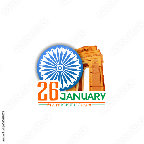 26 January Happy Republic Day of India celebration with flag  India gate  indian monuments