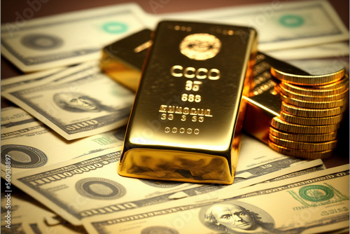 gold bar and investment coins. concept of savings and long-term earnings