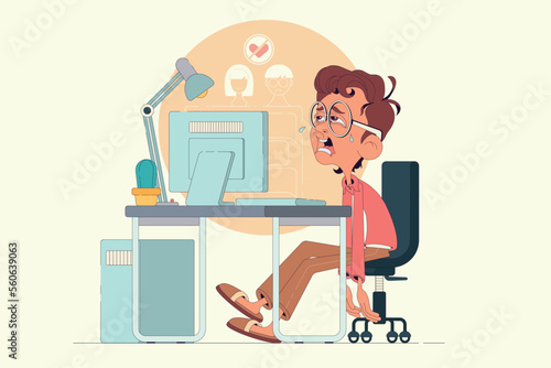 the guy at the computer. the denial of love. unrequited love on the Internet. the programmer at the computer is a loser.