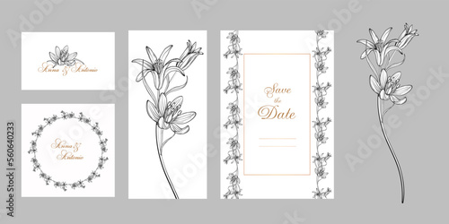 set of postcards with graphic flowers Spring flowers.