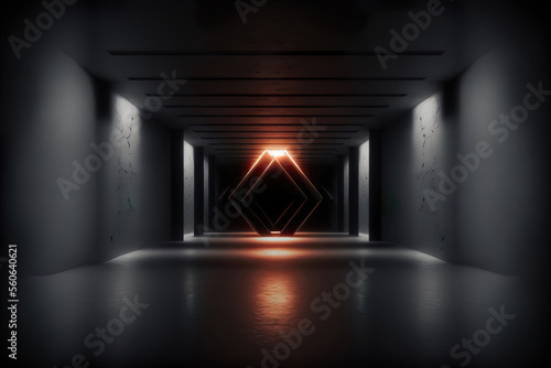 abstract geometry symmetric background with lights, generative ai