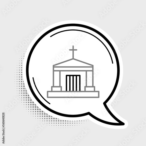 Line Old crypt icon isolated on grey background. Cemetery symbol. Ossuary or crypt for burial of deceased. Colorful outline concept. Vector