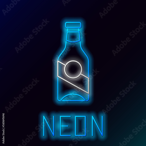Glowing neon line Beer bottle icon isolated on black background. Colorful outline concept. Vector