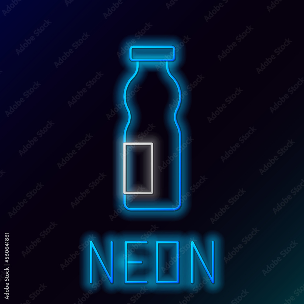Glowing neon line Drinking yogurt in bottle icon isolated on black background. Colorful outline concept. Vector Glowing neon line Drinking yogurt in bottle icon isolated on black background. Colorful outline concept. Vector