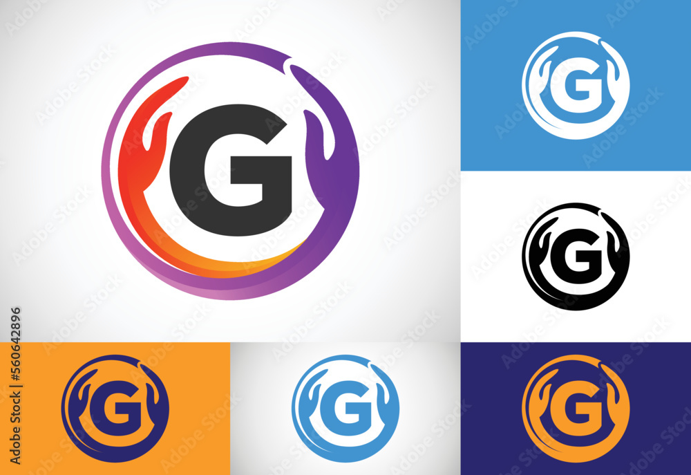 Initial G monogram letter with safe hands. Professional charity teamwork and foundation logo design Initial G monogram letter with safe hands. Professional charity teamwork and foundation logo design