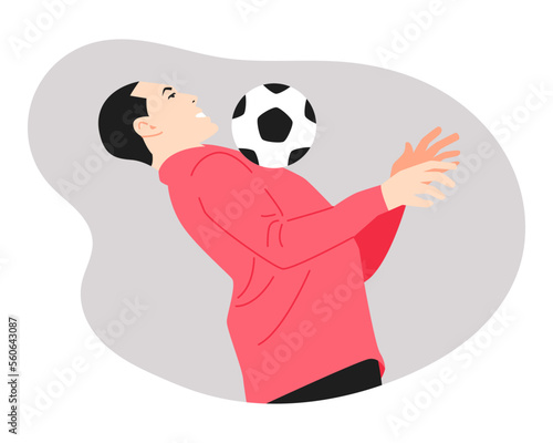 Athlete soccer player in action holding the ball with his chest. the concept of sports themes  training  championships  etc. vector flat colored illustration.